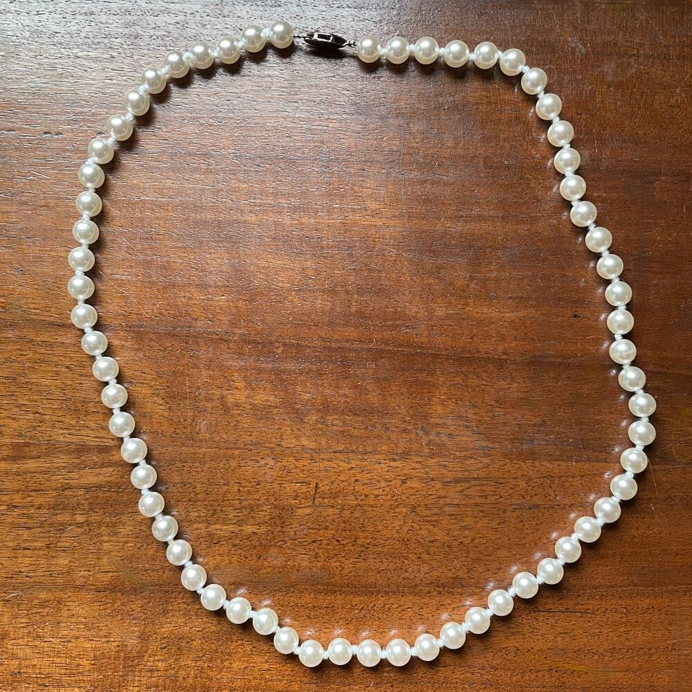 Vintage Faux Pearl Necklace • 25" • Fishhook Clasp